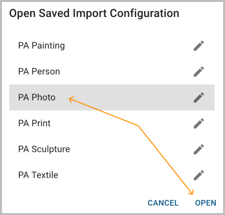 Open Saved Import Configuration